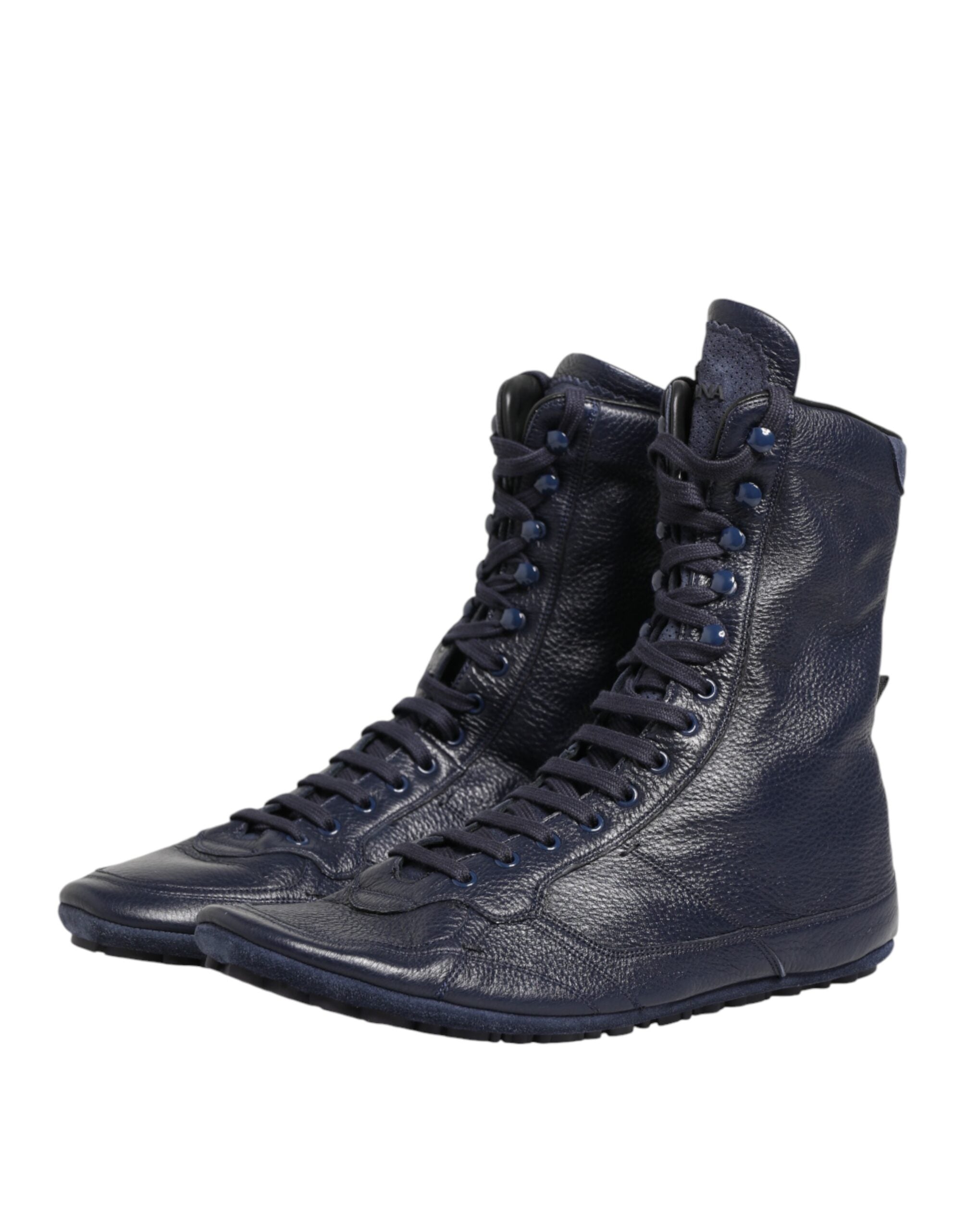 Dolce & Gabbana Dark Blue Deer Leather Mid Calf Boots Men's Shoes
