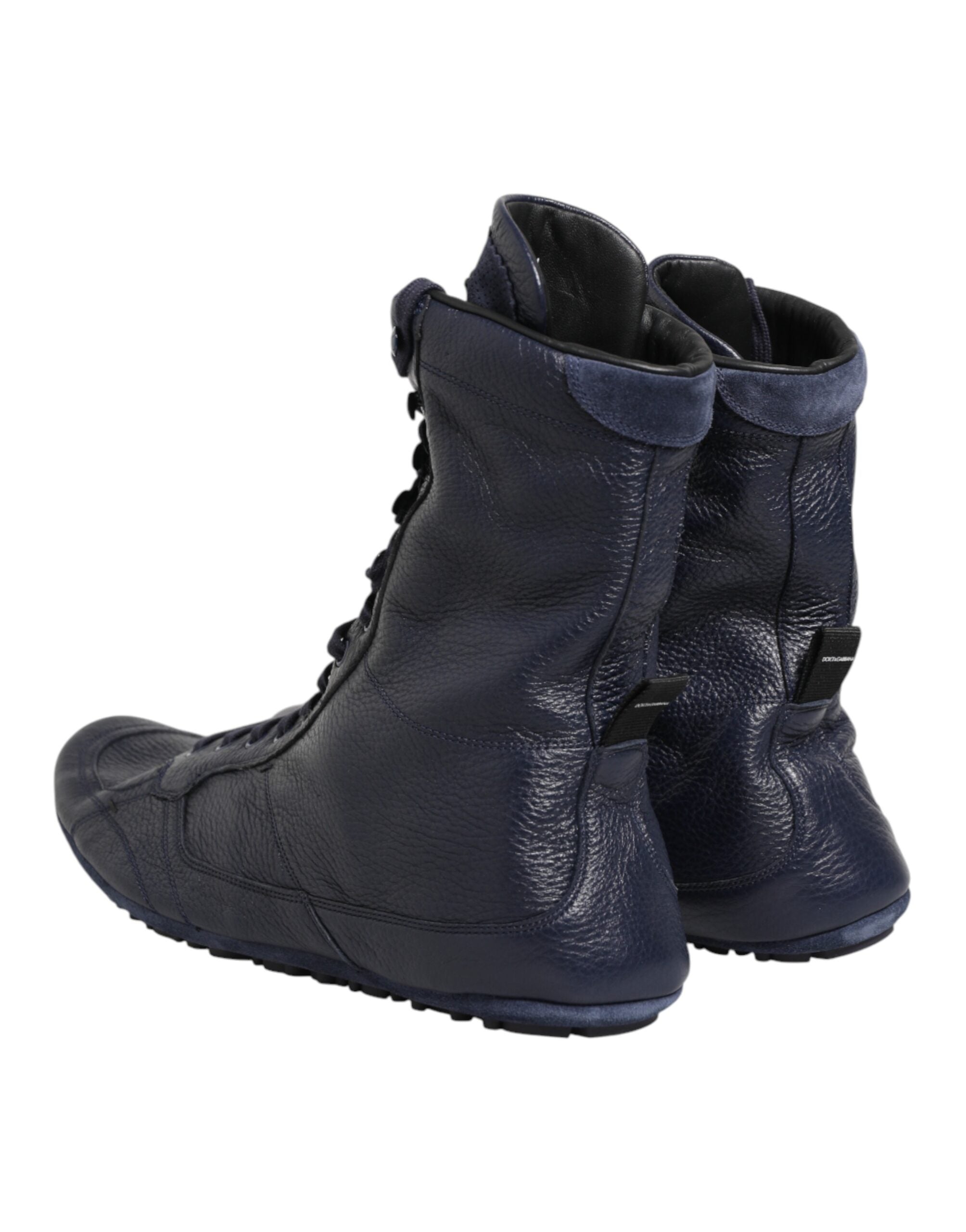 Dolce & Gabbana Dark Blue Deer Leather Mid Calf Boots Men's Shoes