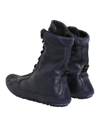 Dolce & Gabbana Dark Blue Deer Leather Mid Calf Boots Men's Shoes