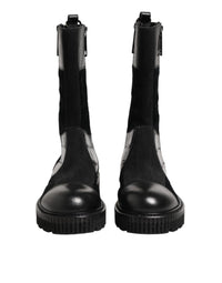 Dolce & Gabbana Black Patchwork Leather Mid Calf Boot Men's Shoes