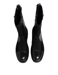 Dolce & Gabbana Black Patchwork Leather Mid Calf Boot Men's Shoes