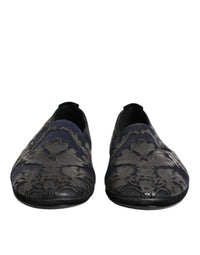 Dolce & Gabbana Black Jacquard Leather Slip On Loafers Men's Shoes