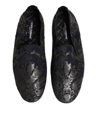 Dolce & Gabbana Black Jacquard Leather Slip On Loafers Men's Shoes