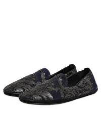 Dolce & Gabbana Black Jacquard Leather Slip On Loafers Men's Shoes