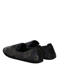 Dolce & Gabbana Black Jacquard Leather Slip On Loafers Men's Shoes