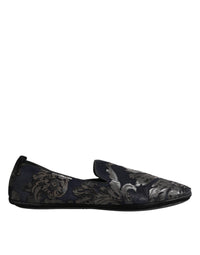 Dolce & Gabbana Black Jacquard Leather Slip On Loafers Men's Shoes
