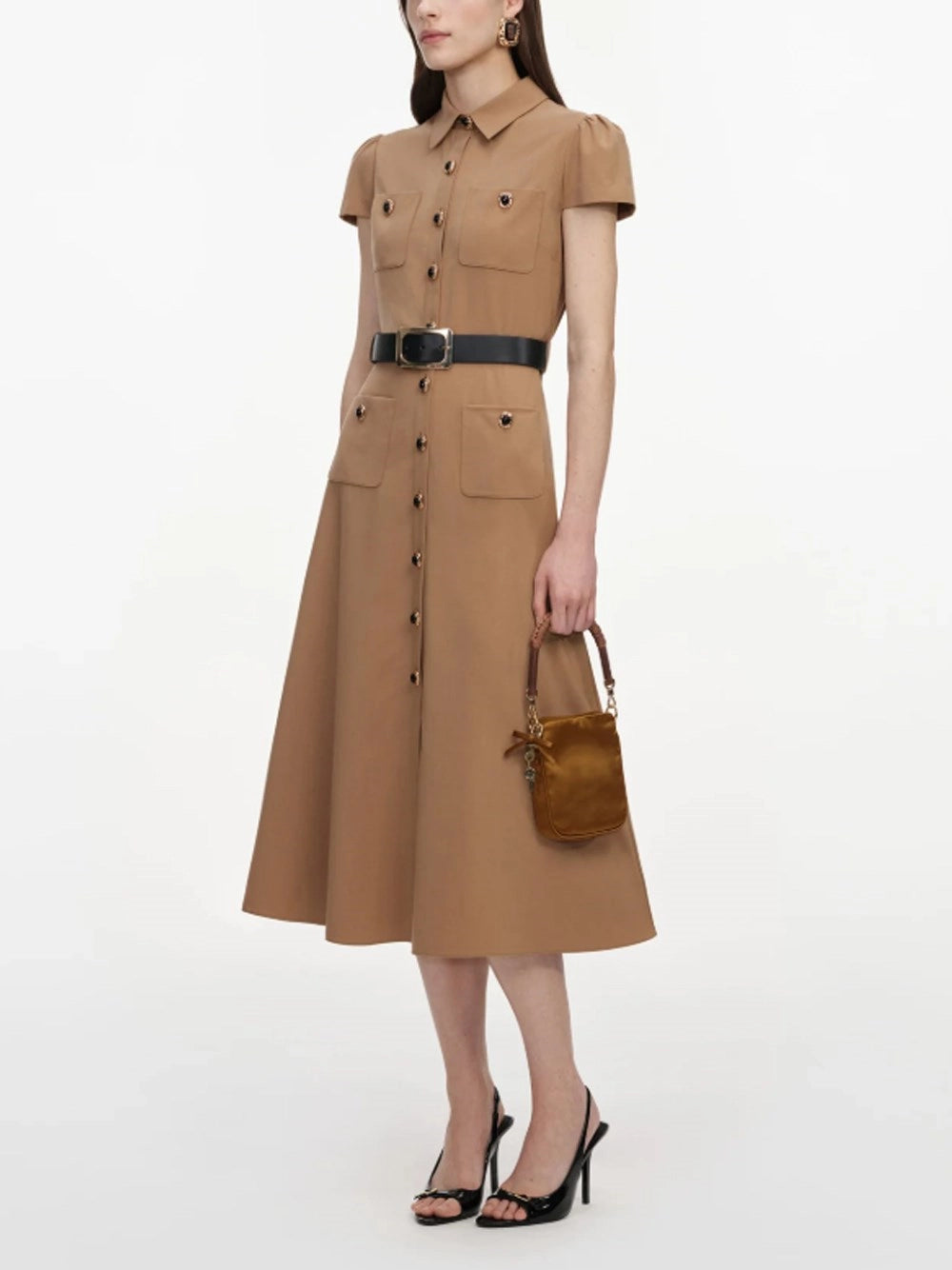 Self-Portrait Women Twill Belted Midi Dress