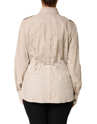 Dolce & Gabbana Beige Collared Long Sleeve Cotton Shirt Women's Top