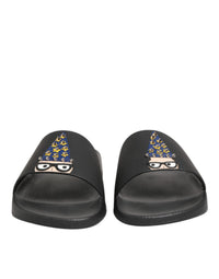 Dolce & Gabbana Dolce & Gabbana Black Leather Slides Sandals Beachwear Men's Shoes