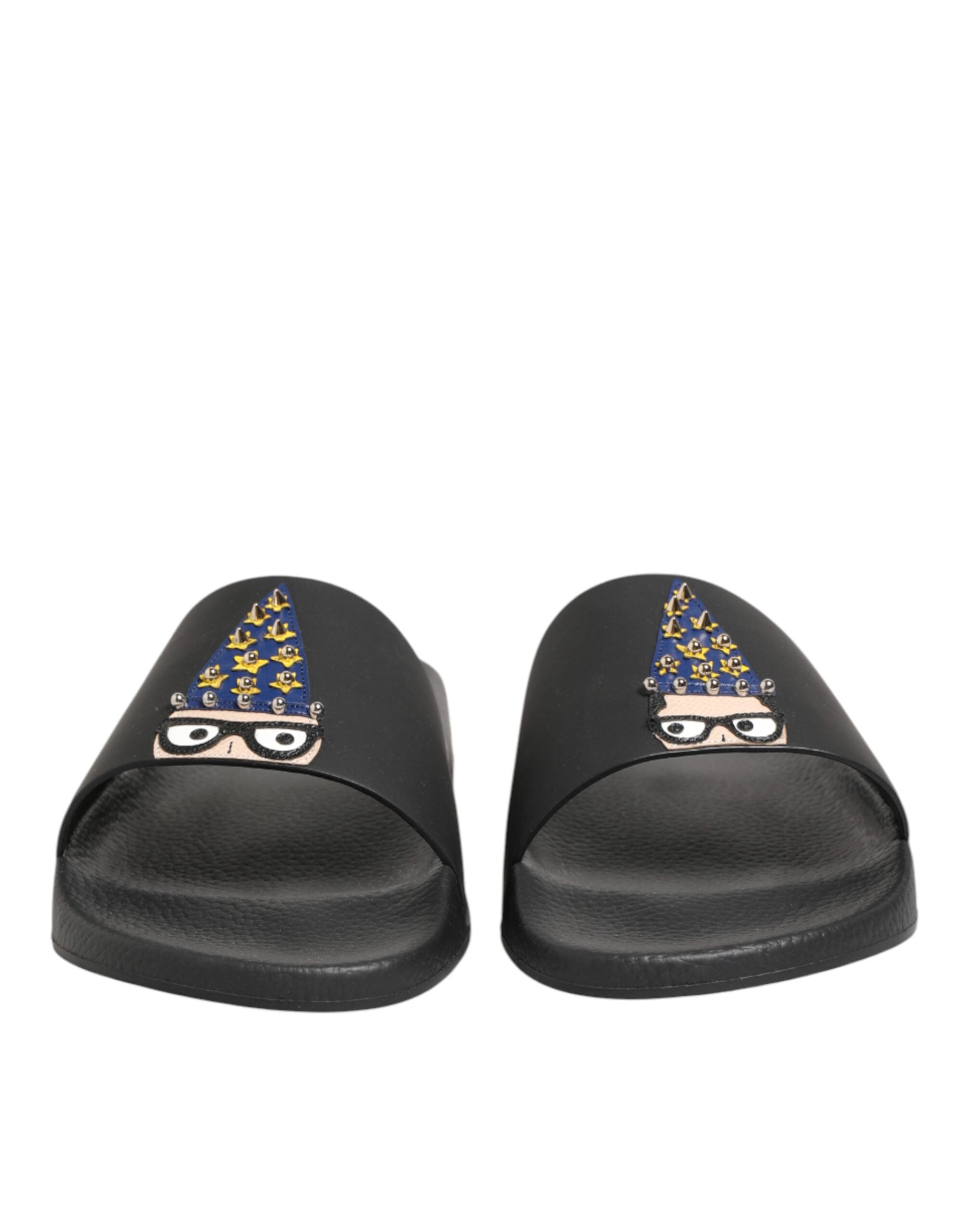 Dolce & Gabbana Dolce & Gabbana Black Leather Slides Sandals Beachwear Men's Shoes
