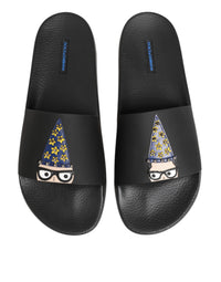 Dolce & Gabbana Dolce & Gabbana Black Leather Slides Sandals Beachwear Men's Shoes