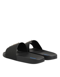 Dolce & Gabbana Dolce & Gabbana Black Leather Slides Sandals Beachwear Men's Shoes