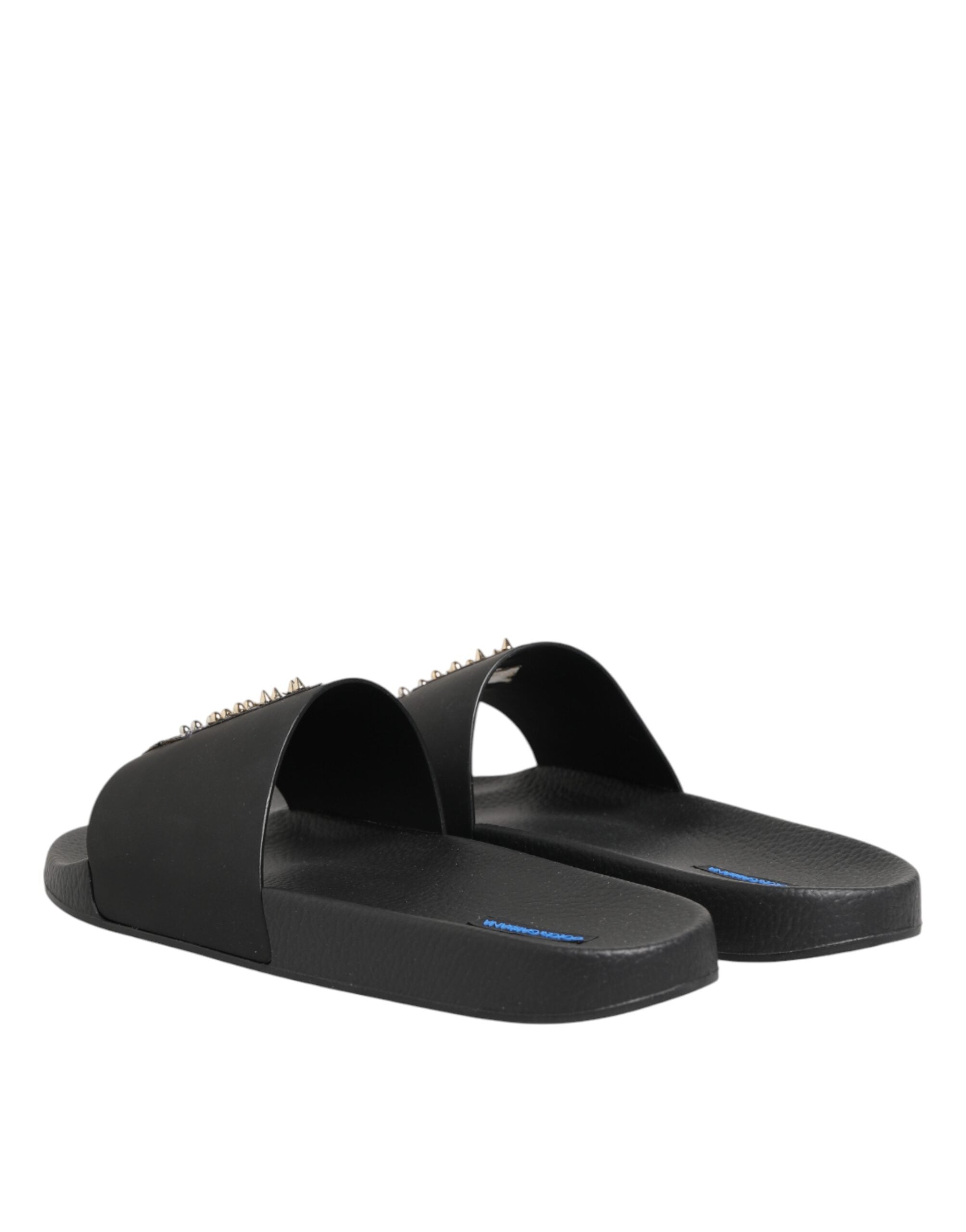 Dolce & Gabbana Dolce & Gabbana Black Leather Slides Sandals Beachwear Men's Shoes
