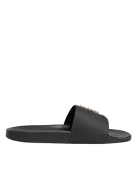 Dolce & Gabbana Dolce & Gabbana Black Leather Slides Sandals Beachwear Men's Shoes