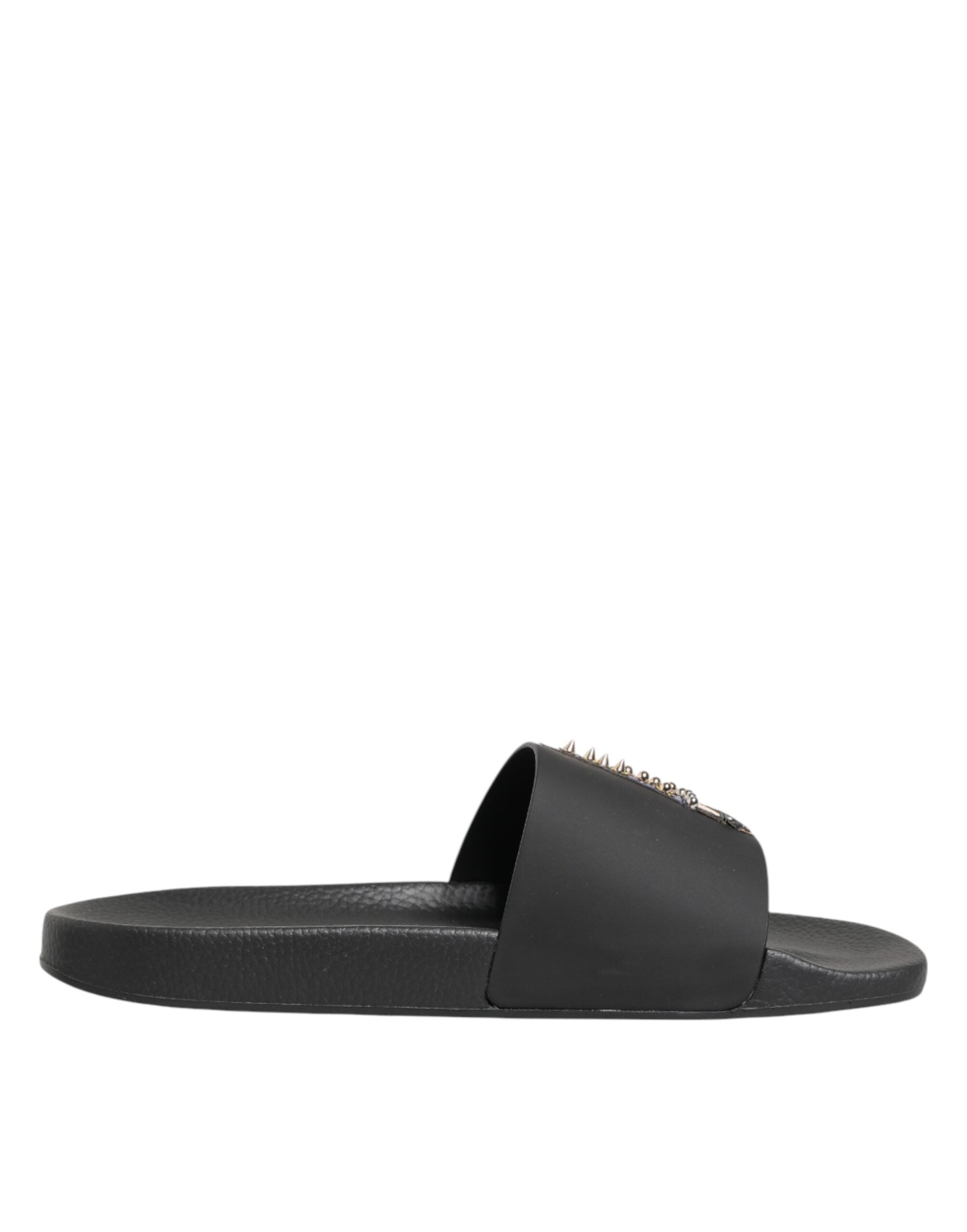 Dolce & Gabbana Dolce & Gabbana Black Leather Slides Sandals Beachwear Men's Shoes