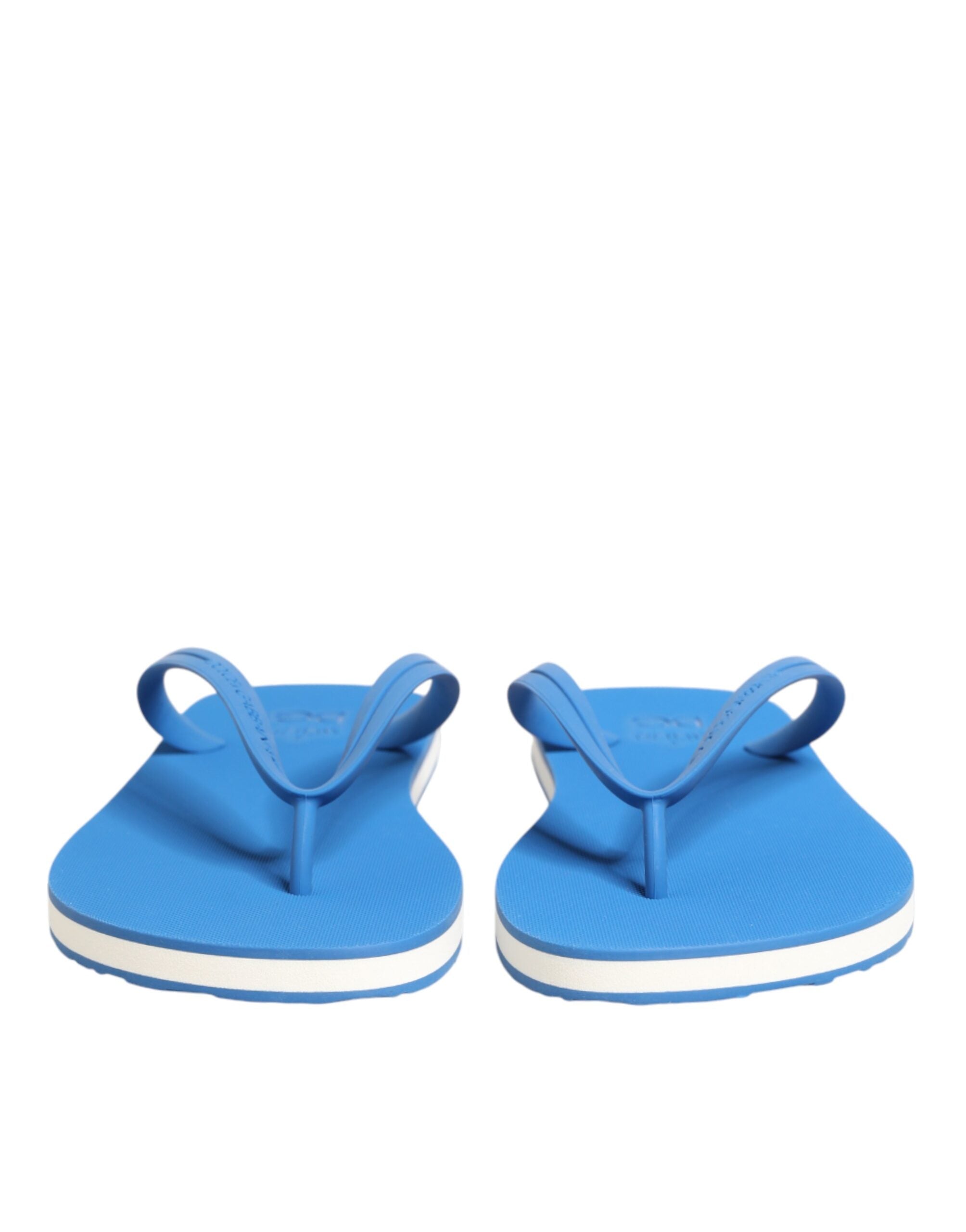 Dolce & Gabbana Blue White Logo Beachwear Flats Slipper Men's Shoes