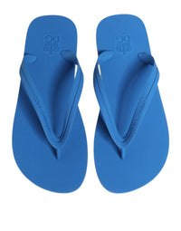 Dolce & Gabbana Blue White Logo Beachwear Flats Slipper Men's Shoes