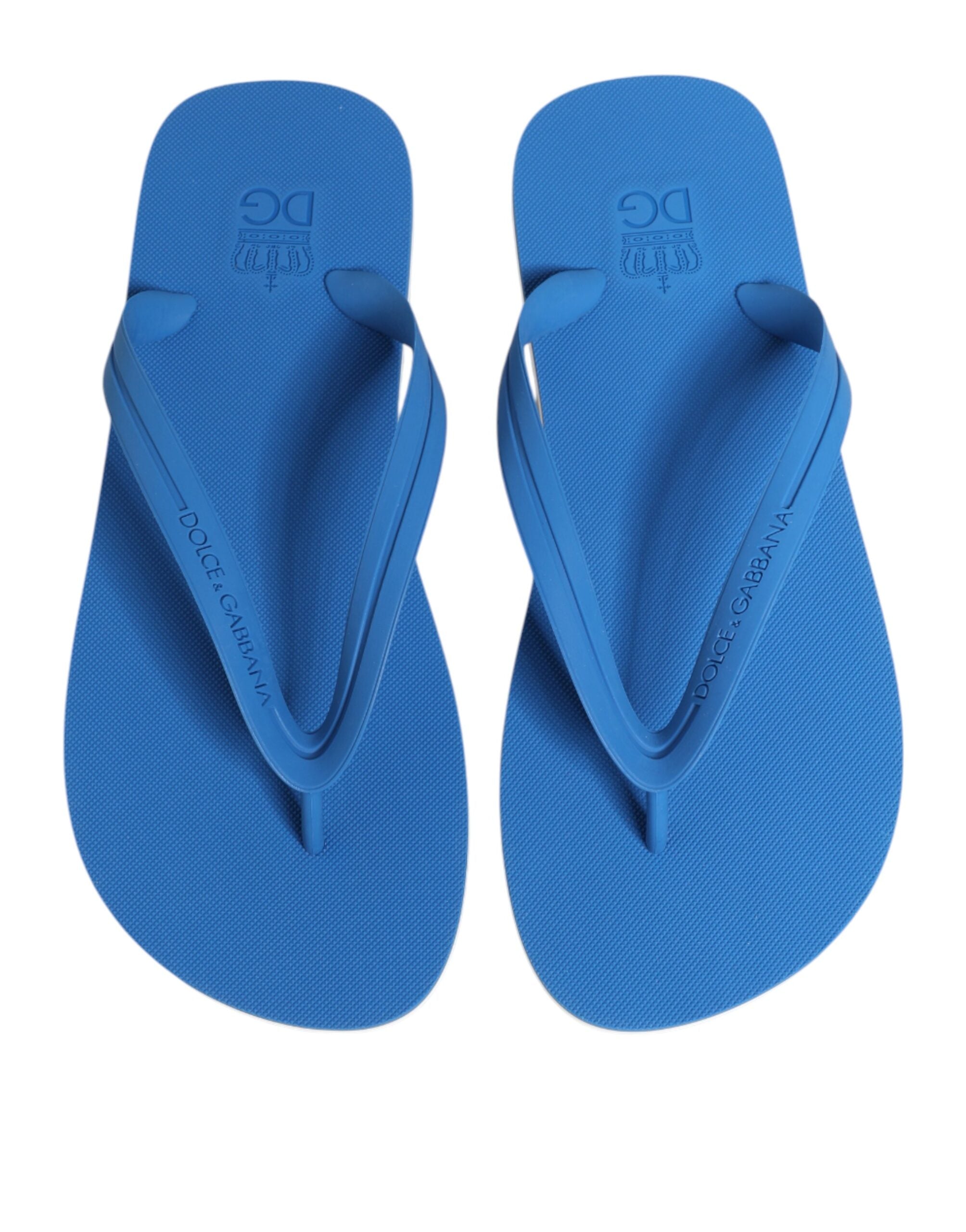Dolce & Gabbana Blue White Logo Beachwear Flats Slipper Men's Shoes
