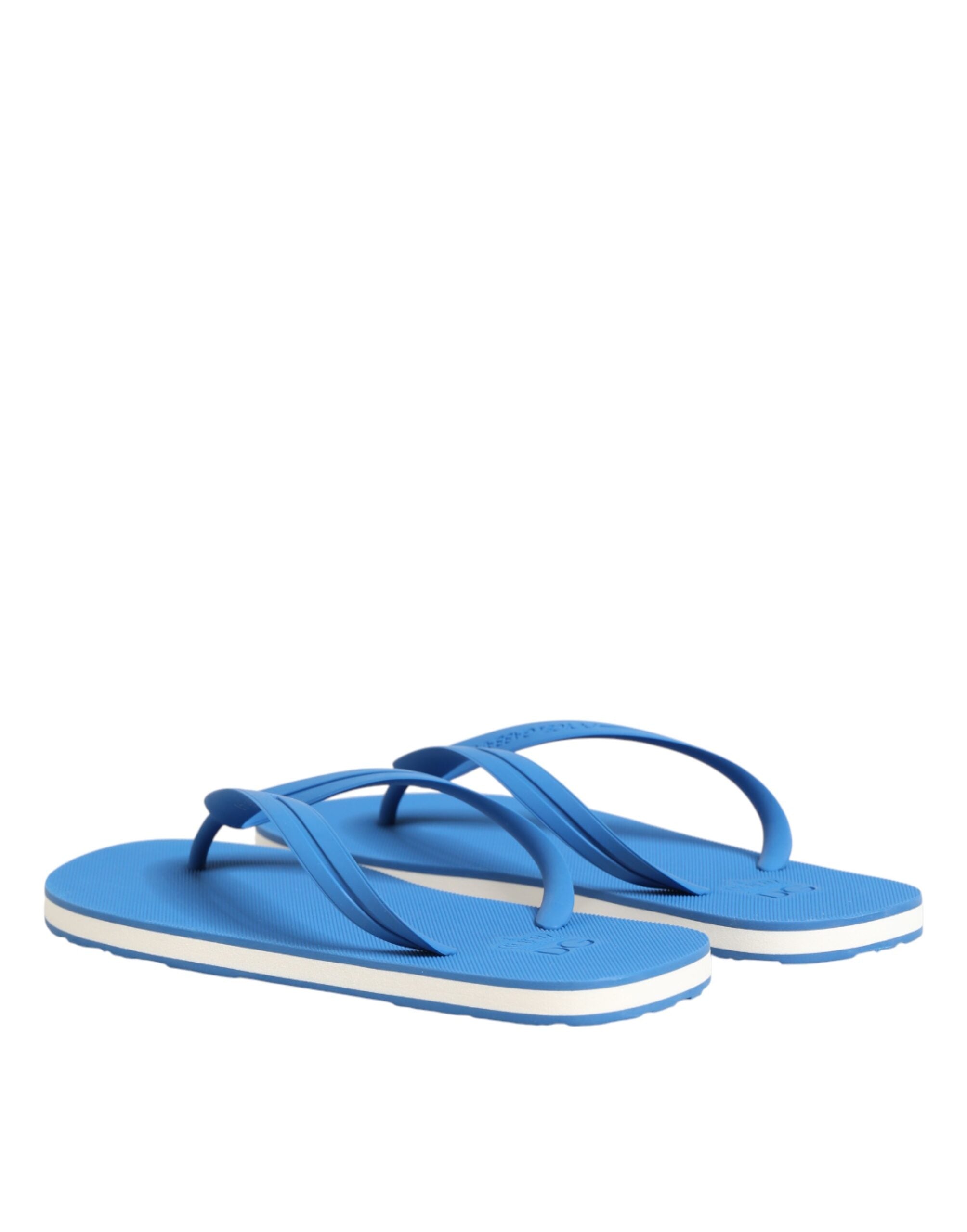 Dolce & Gabbana Blue White Logo Beachwear Flats Slipper Men's Shoes