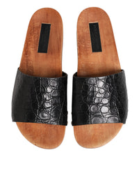 Dolce & Gabbana Dolce & Gabbana Black Brown Leather Slides Sandals Men's Shoes