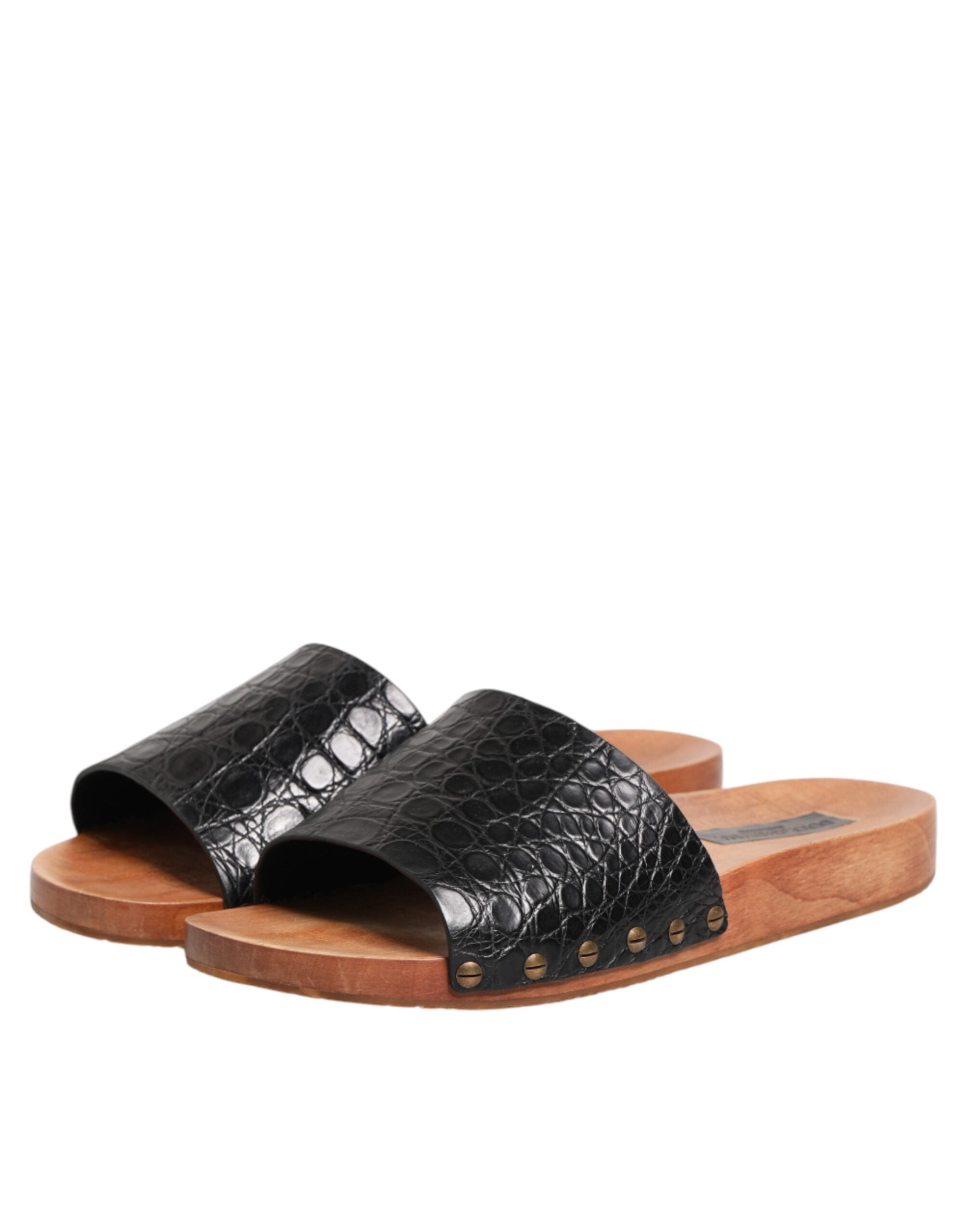 Dolce & Gabbana Dolce & Gabbana Black Brown Leather Slides Sandals Men's Shoes