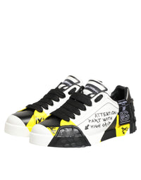 Dolce & Gabbana Multicolor Leather Graffiti Low Top Sneakers Men's Shoes