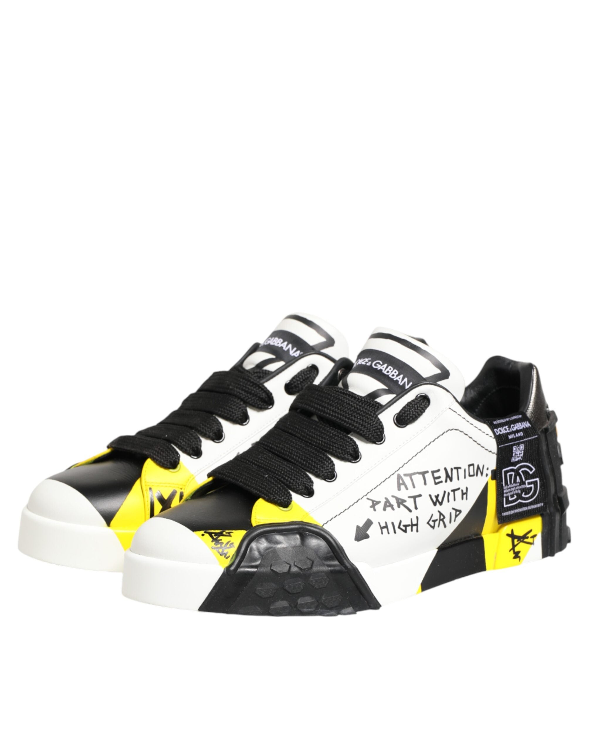 Dolce & Gabbana Multicolor Leather Graffiti Low Top Sneakers Men's Shoes