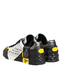 Dolce & Gabbana Multicolor Leather Graffiti Low Top Sneakers Men's Shoes