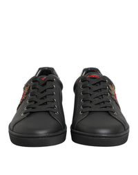 Dolce & Gabbana Black Leather Heart Embellished Sneakers Men's Shoes