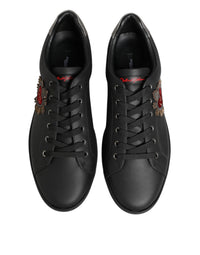 Dolce & Gabbana Black Leather Heart Embellished Sneakers Men's Shoes