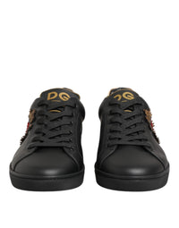 Dolce & Gabbana Black Leather Heart Embellished Sneakers Men's Shoes