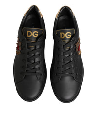 Dolce & Gabbana Black Leather Heart Embellished Sneakers Men's Shoes