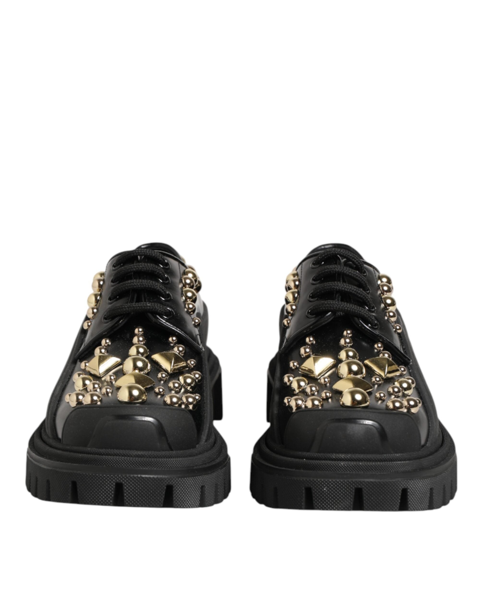 Dolce & Gabbana Dolce & Gabbana Black Leather Jeweled Crystals Derby Women's Shoes