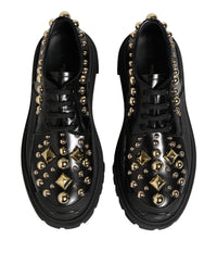 Dolce & Gabbana Dolce & Gabbana Black Leather Jeweled Crystals Derby Women's Shoes