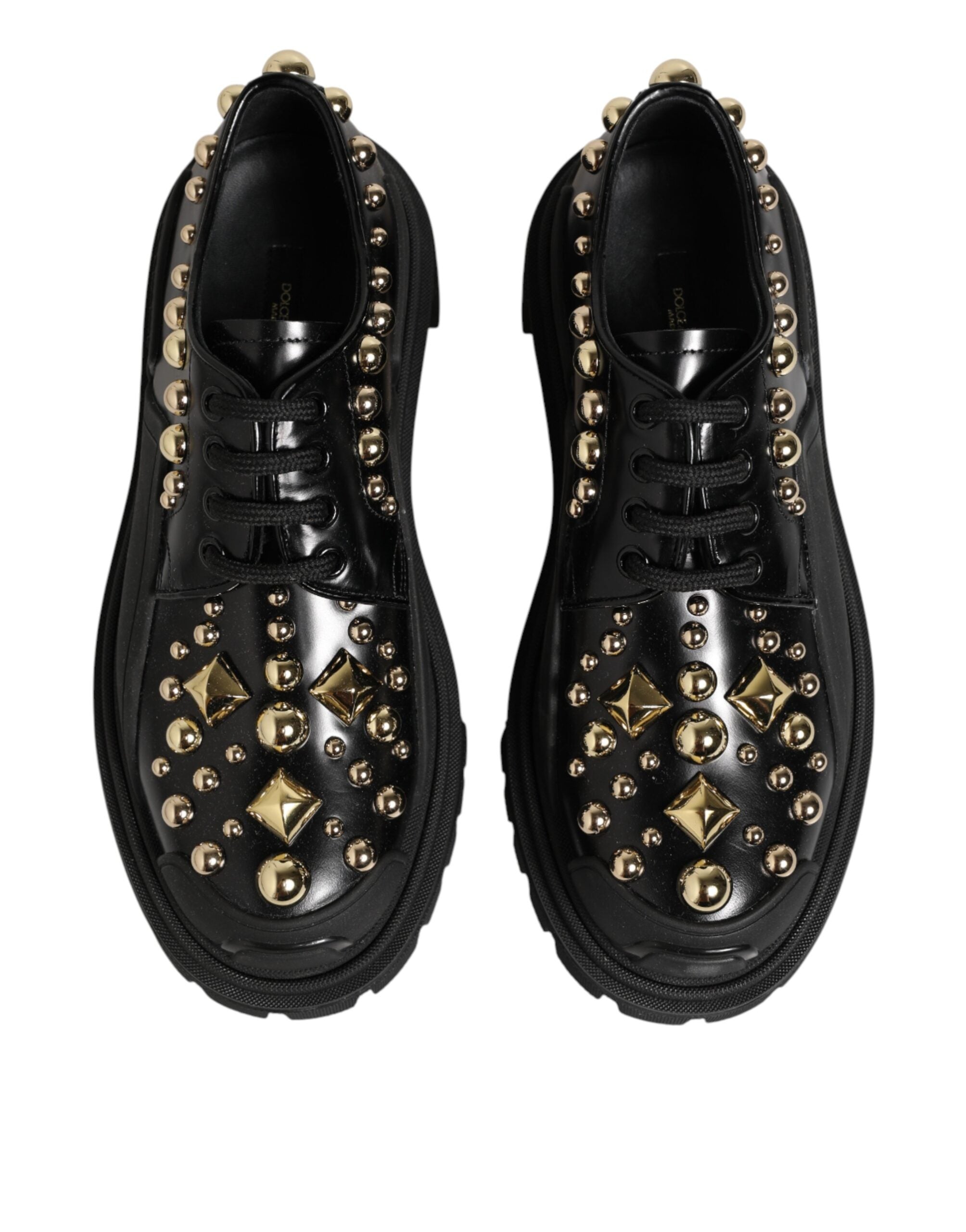 Dolce & Gabbana Dolce & Gabbana Black Leather Jeweled Crystals Derby Women's Shoes
