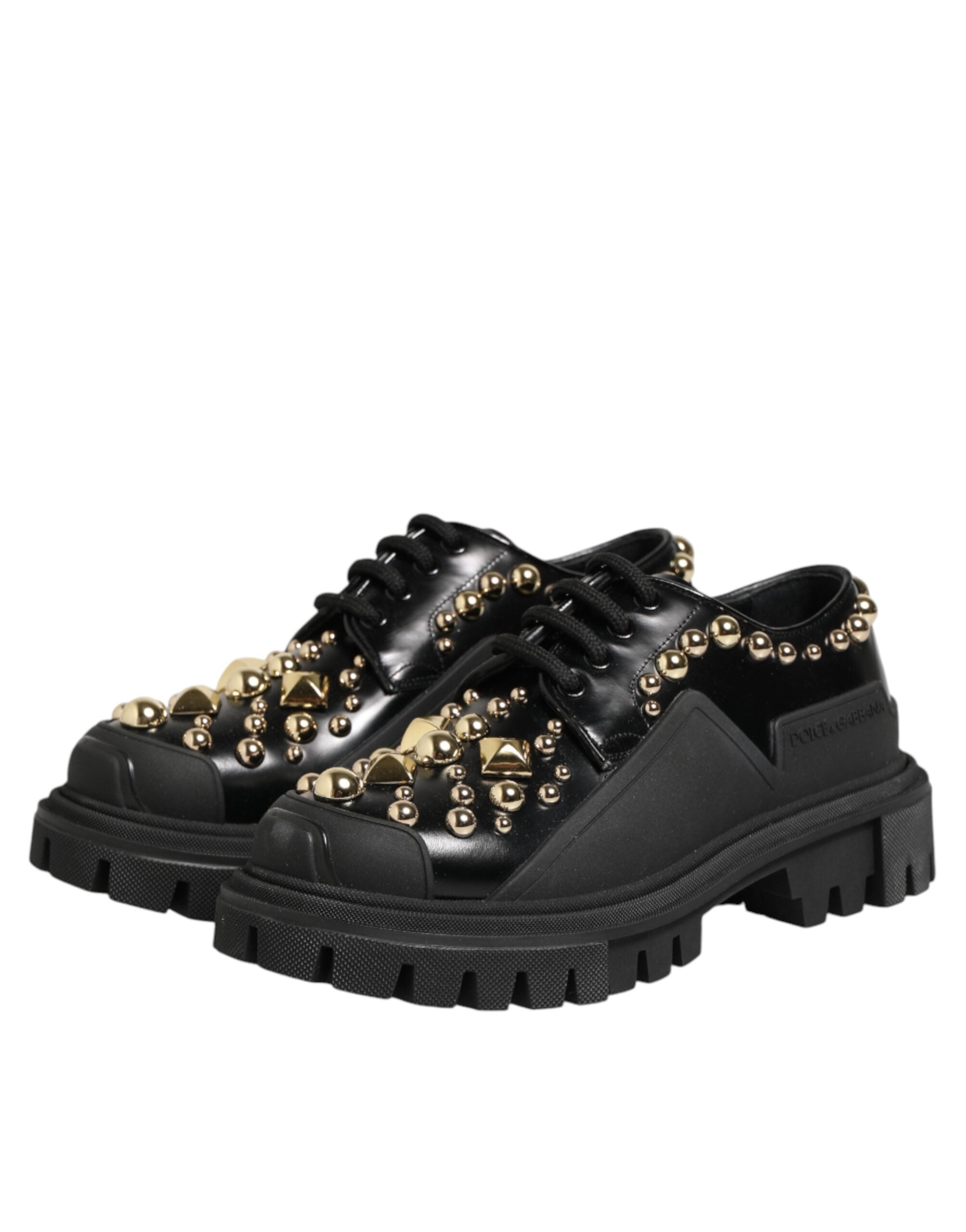 Dolce & Gabbana Dolce & Gabbana Black Leather Jeweled Crystals Derby Women's Shoes