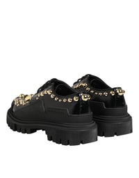 Dolce & Gabbana Dolce & Gabbana Black Leather Jeweled Crystals Derby Women's Shoes