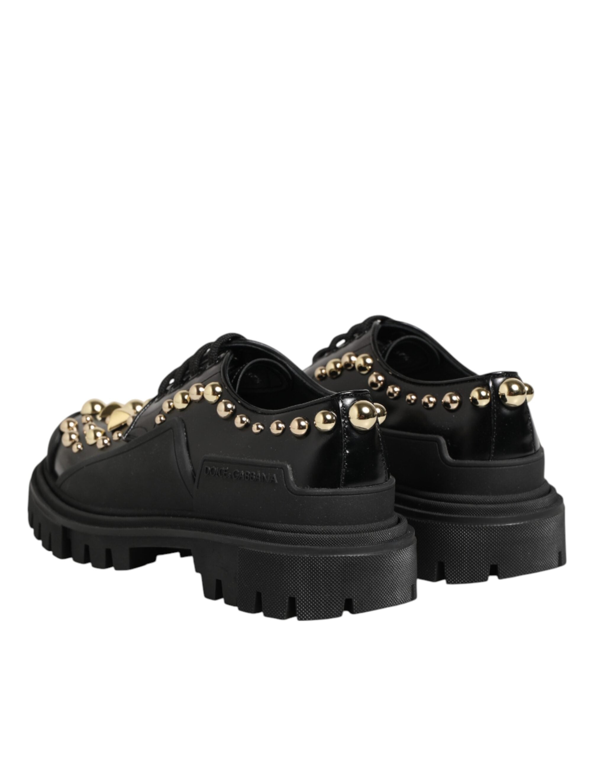 Dolce & Gabbana Dolce & Gabbana Black Leather Jeweled Crystals Derby Women's Shoes
