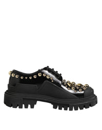 Dolce & Gabbana Dolce & Gabbana Black Leather Jeweled Crystals Derby Women's Shoes