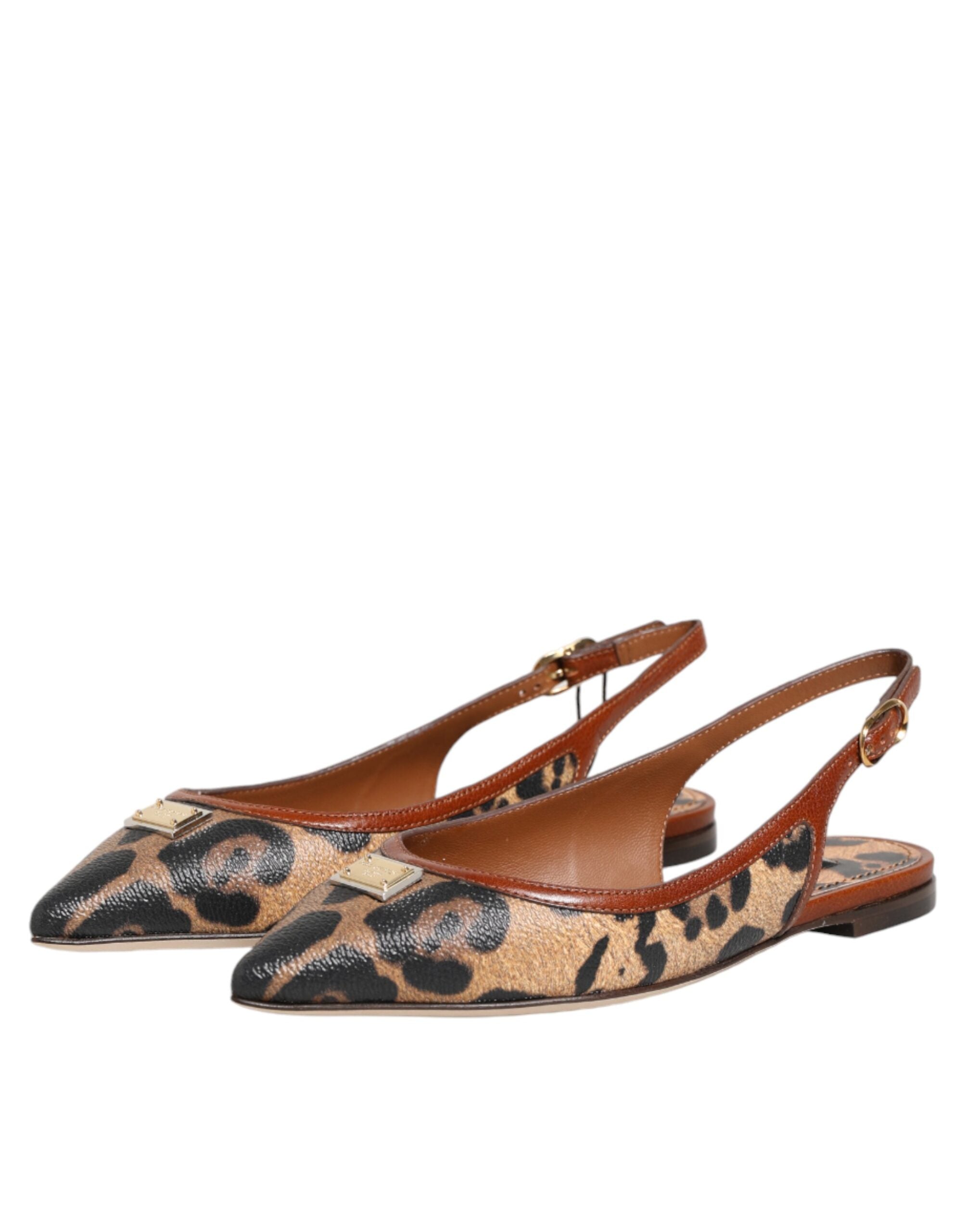 Dolce & Gabbana Dolce & Gabbana Brown Leopard Slingback Flats Sandals Women's Shoes