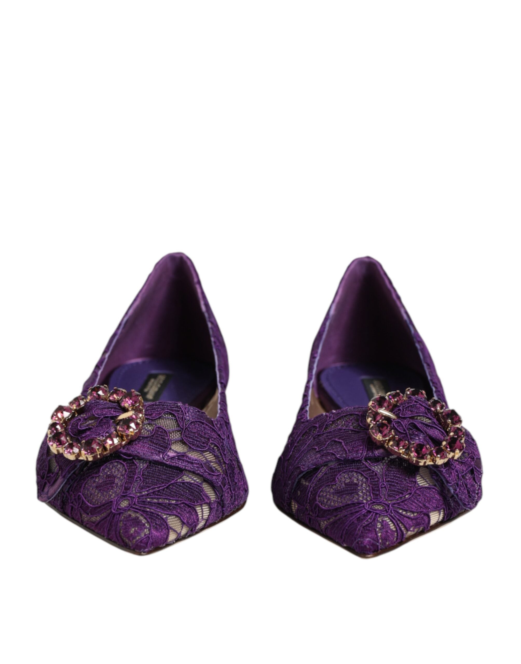 Dolce & Gabbana Dolce & Gabbana Purple Taormina Lace Crystals Flats Women's Shoes