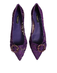 Dolce & Gabbana Dolce & Gabbana Purple Taormina Lace Crystals Flats Women's Shoes