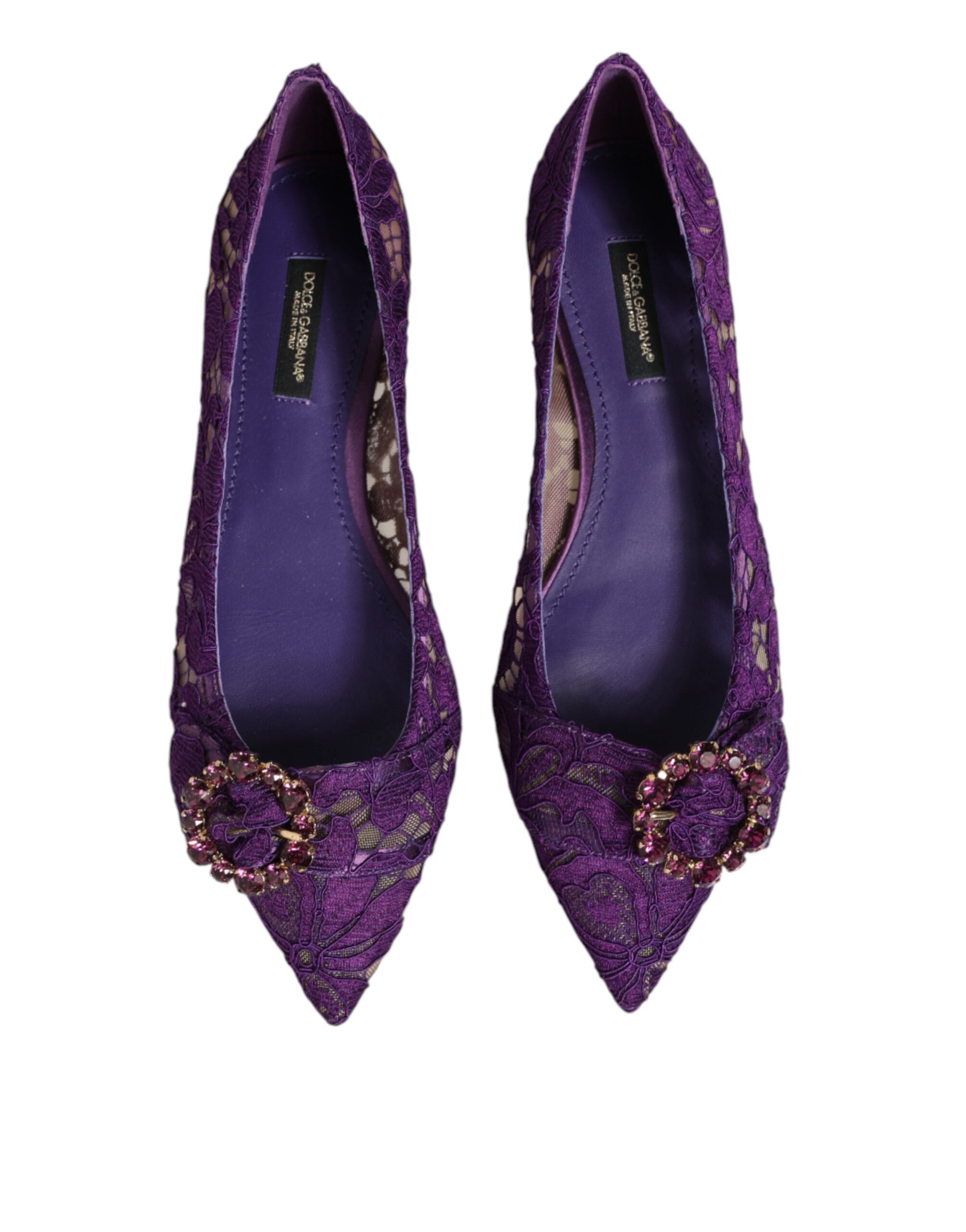 Dolce & Gabbana Dolce & Gabbana Purple Taormina Lace Crystals Flats Women's Shoes