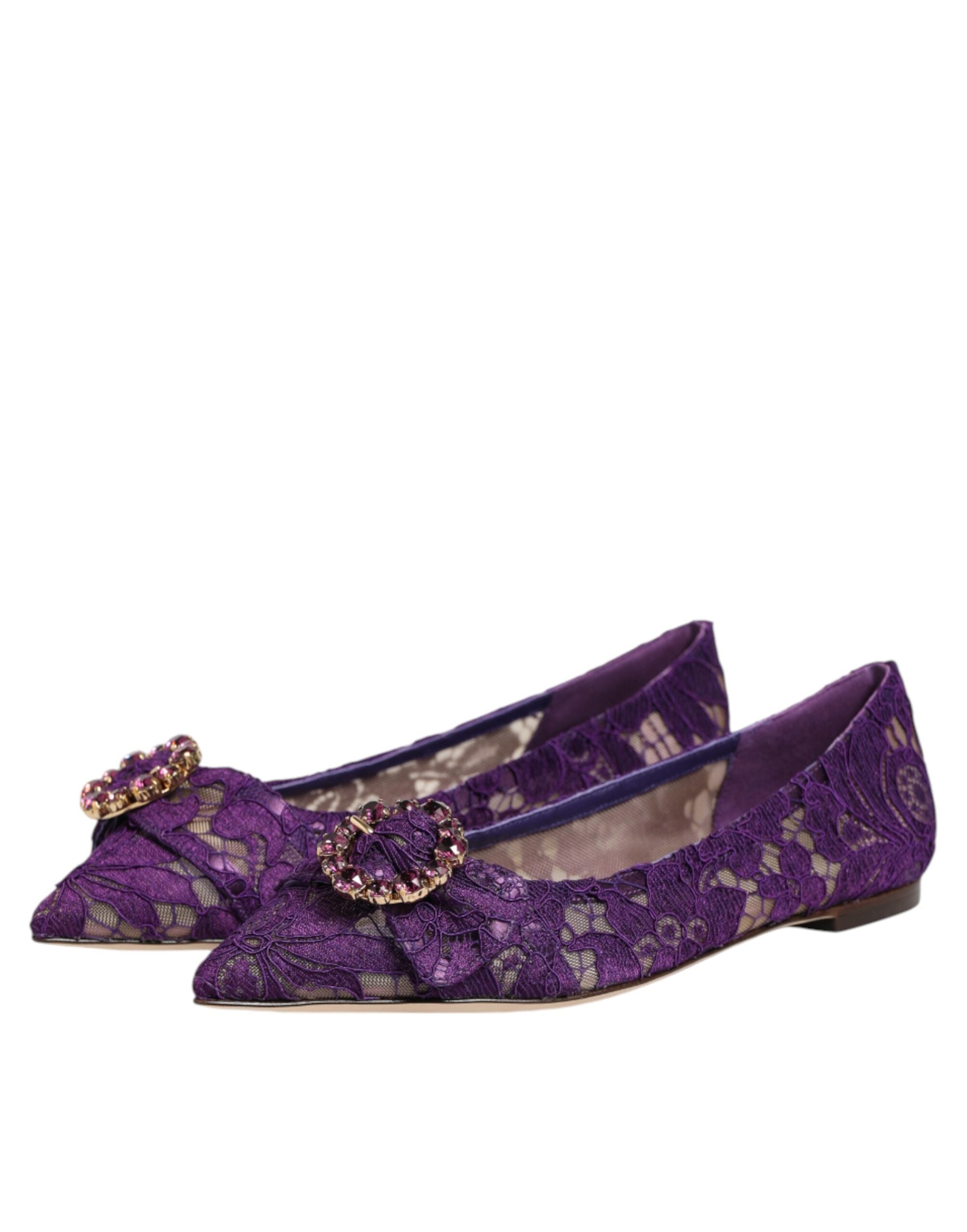 Dolce & Gabbana Dolce & Gabbana Purple Taormina Lace Crystals Flats Women's Shoes