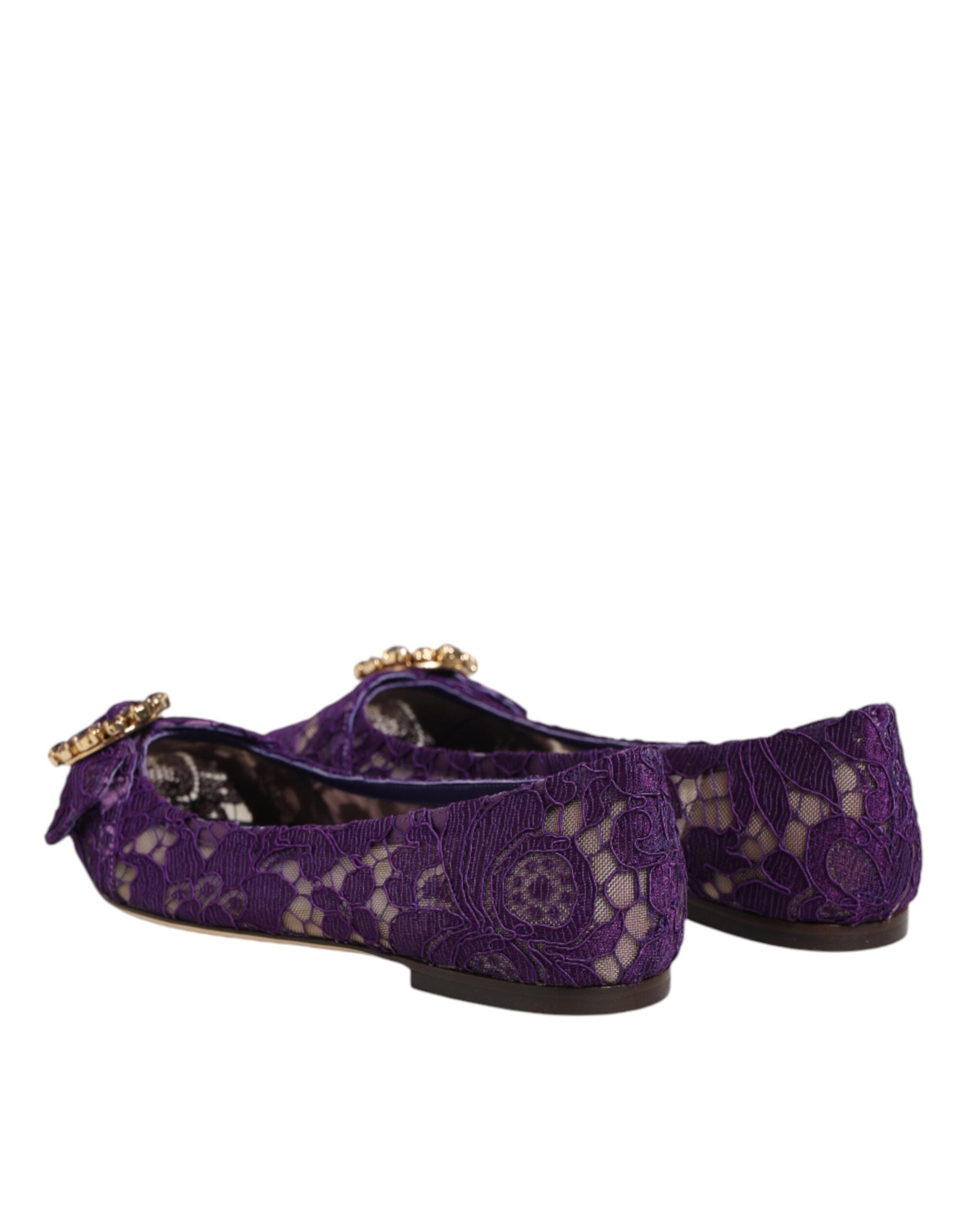 Dolce & Gabbana Dolce & Gabbana Purple Taormina Lace Crystals Flats Women's Shoes