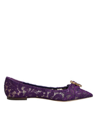 Dolce & Gabbana Dolce & Gabbana Purple Taormina Lace Crystals Flats Women's Shoes