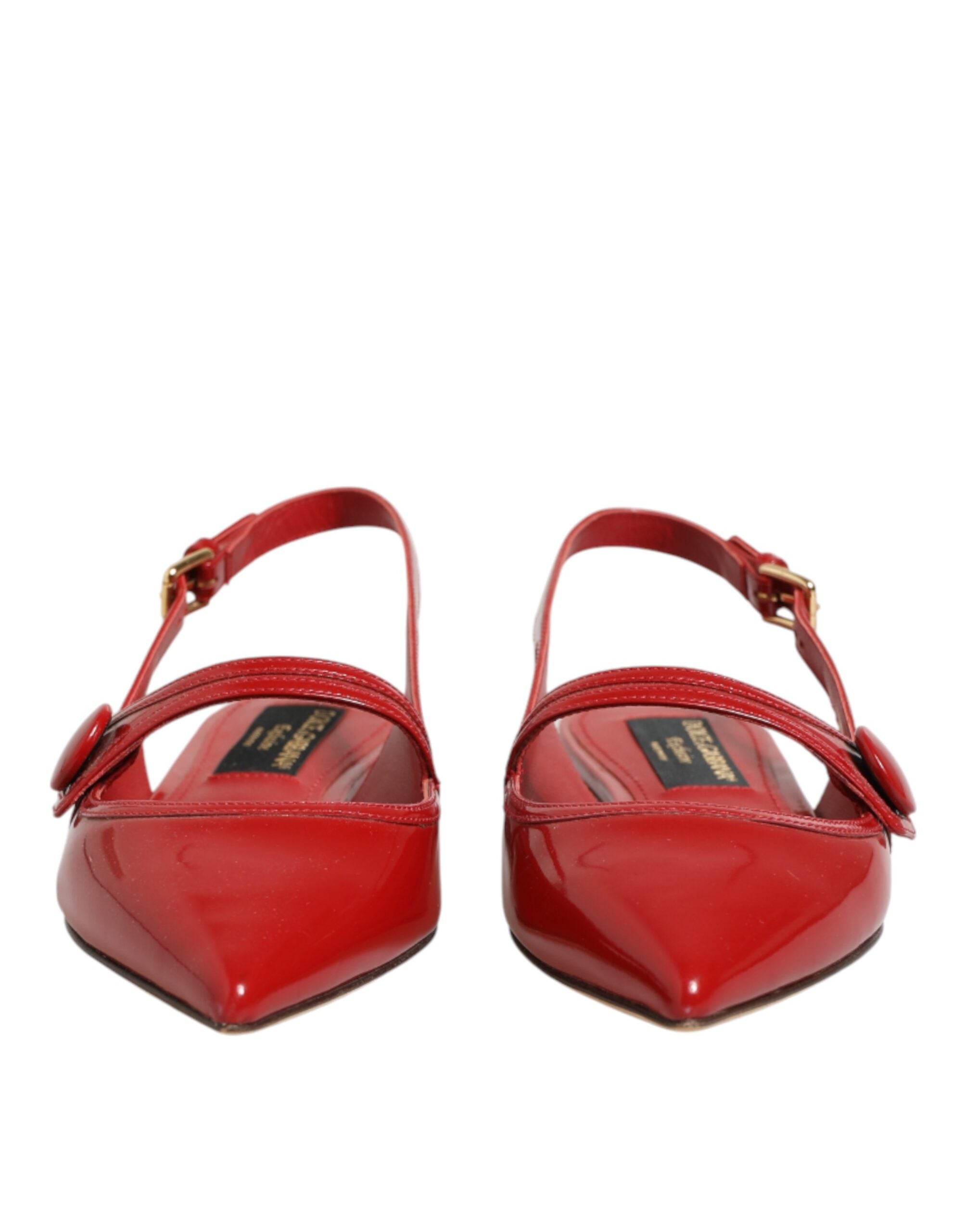 Dolce & Gabbana Dolce & Gabbana Red Leather Slingback Flats Sandals Women's Shoes