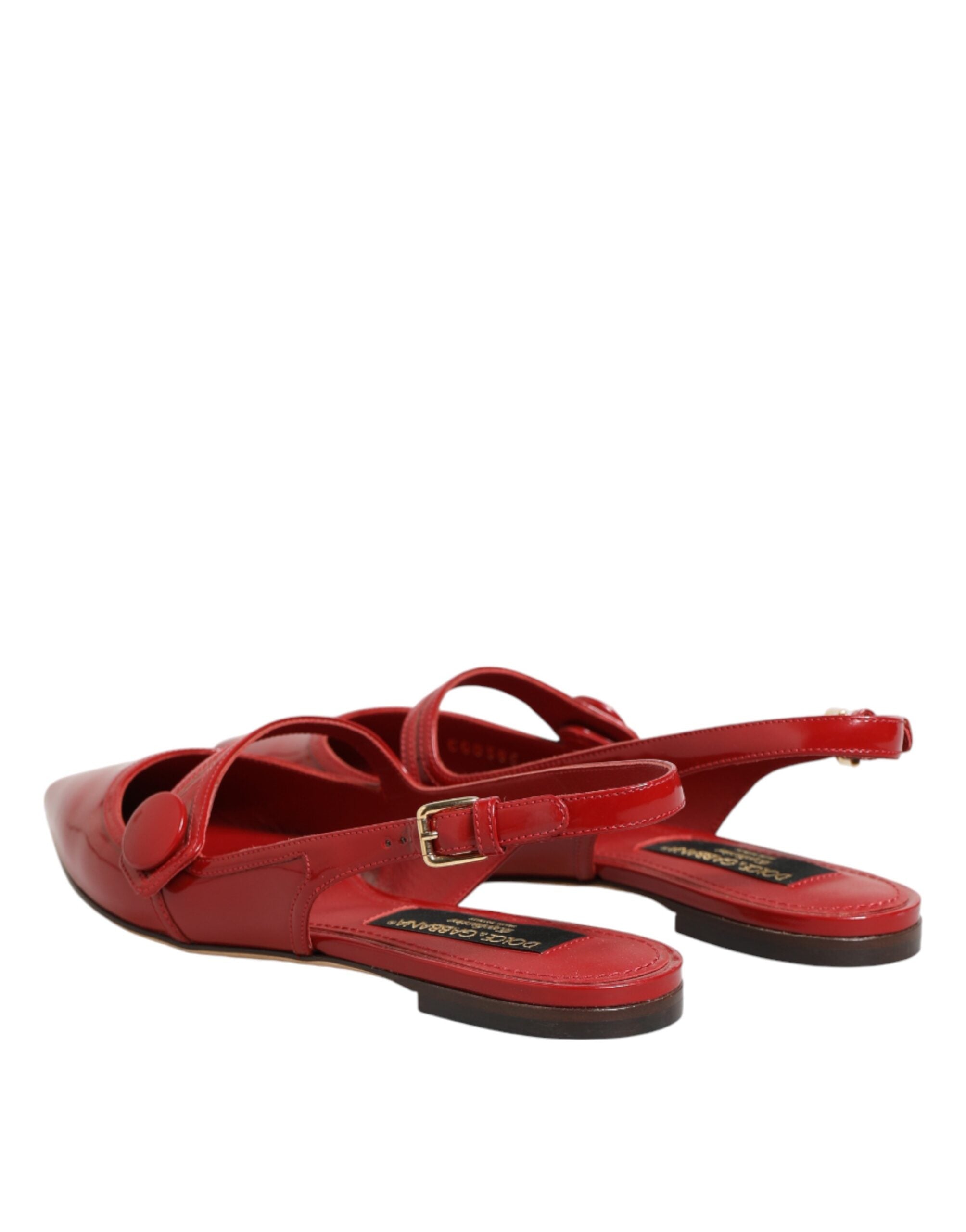 Dolce & Gabbana Dolce & Gabbana Red Leather Slingback Flats Sandals Women's Shoes