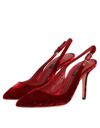 Dolce & Gabbana Red Suede High Heels Slingbacks Sandals Women's Shoes