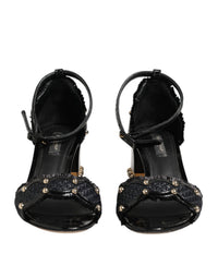 Dolce & Gabbana Black Studded Ankle Strap Sandals Women's Shoes